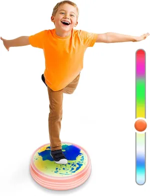 Light Up Liquid Stepping Stones - 1 Round Teal Liquid Stepping Stone, 7 Glow Colors, Indoor Obstacle Training Balancing Stepping Stone Toy for Kids Ages 3 4 5 6 and Up.