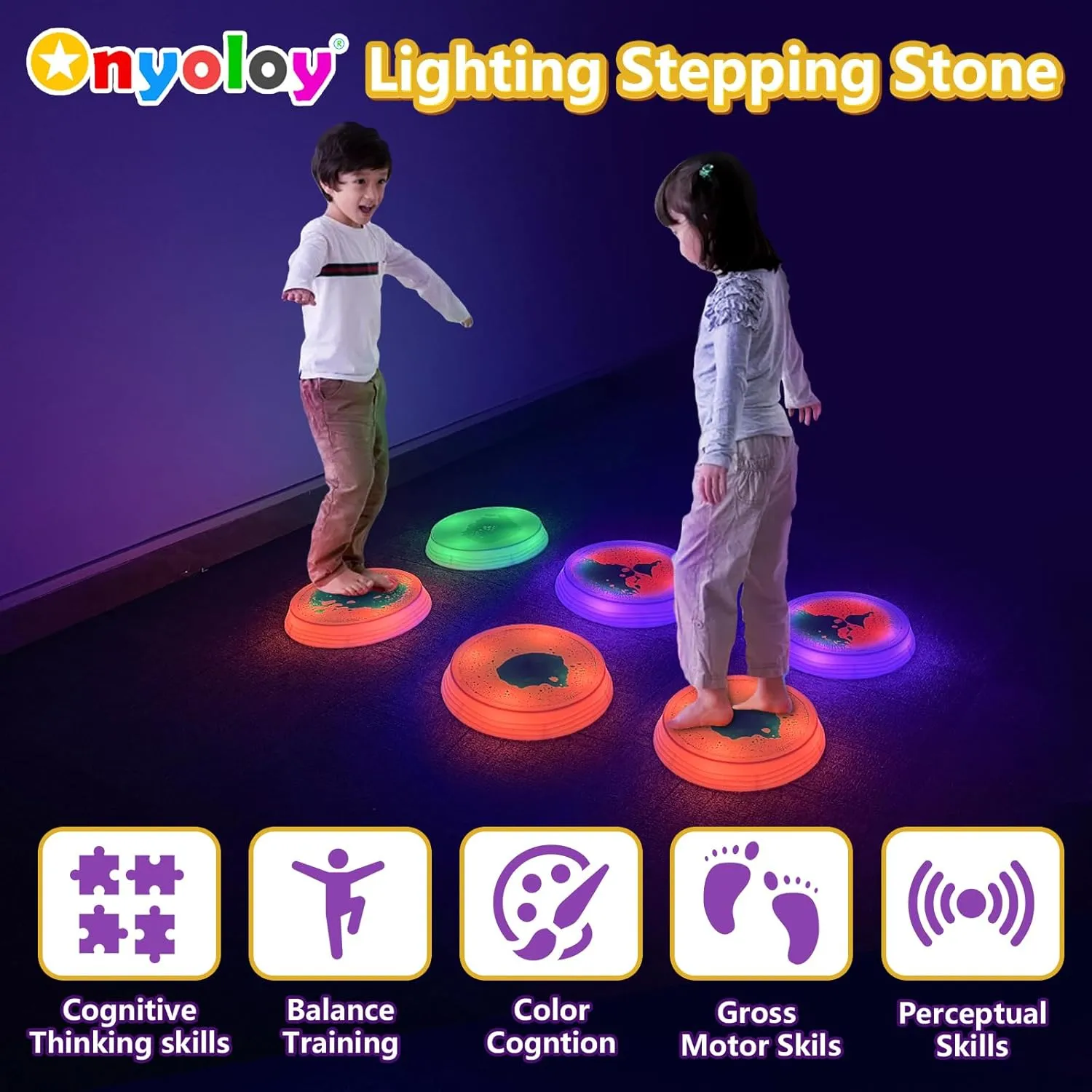Light Up Liquid Stepping Stones - 1 Round Teal Liquid Stepping Stone, 7 Glow Colors, Indoor Obstacle Training Balancing Stepping Stone Toy for Kids Ages 3 4 5 6 and Up.