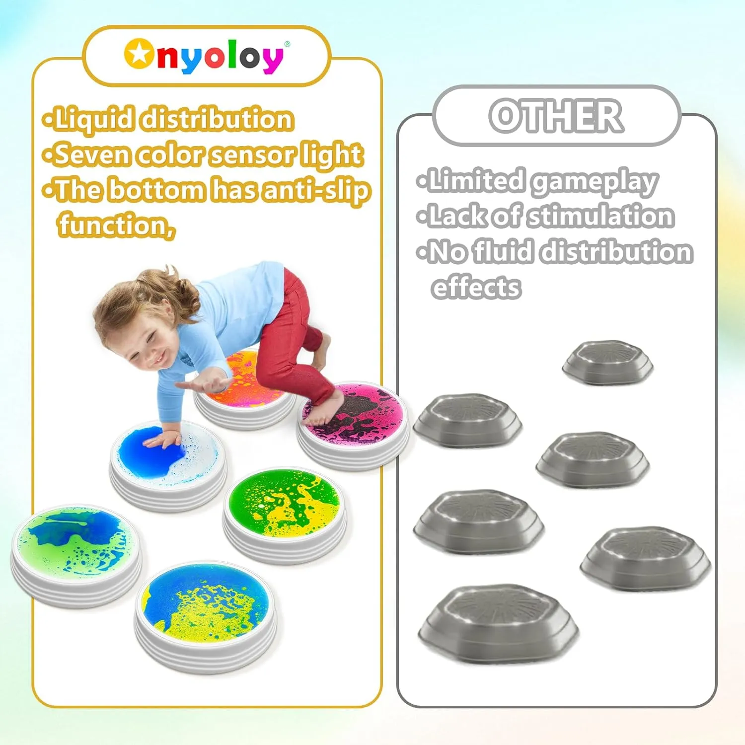 Light Up Liquid Stepping Stones - 1 Round Teal Liquid Stepping Stone, 7 Glow Colors, Indoor Obstacle Training Balancing Stepping Stone Toy for Kids Ages 3 4 5 6 and Up.