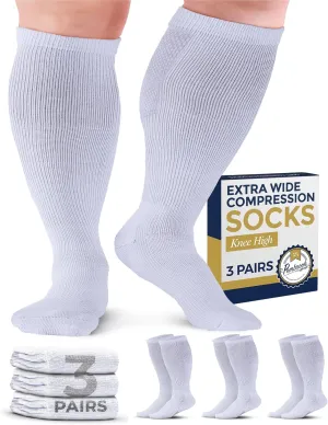 Pembrook 3 Pairs Plus Size Compression Socks Wide Calf - Knee High Wide Calf Compression Socks | Circulation Support Socks