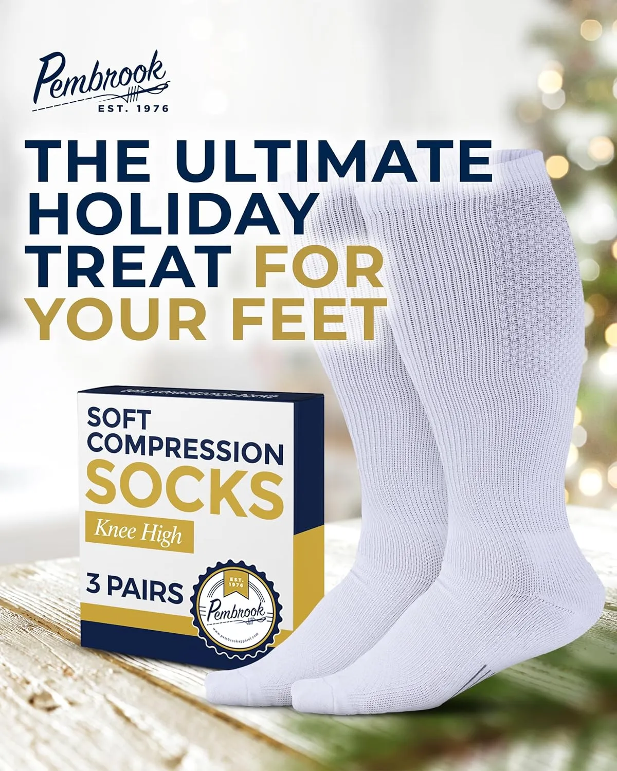 Pembrook 3 Pairs Plus Size Compression Socks Wide Calf - Knee High Wide Calf Compression Socks | Circulation Support Socks