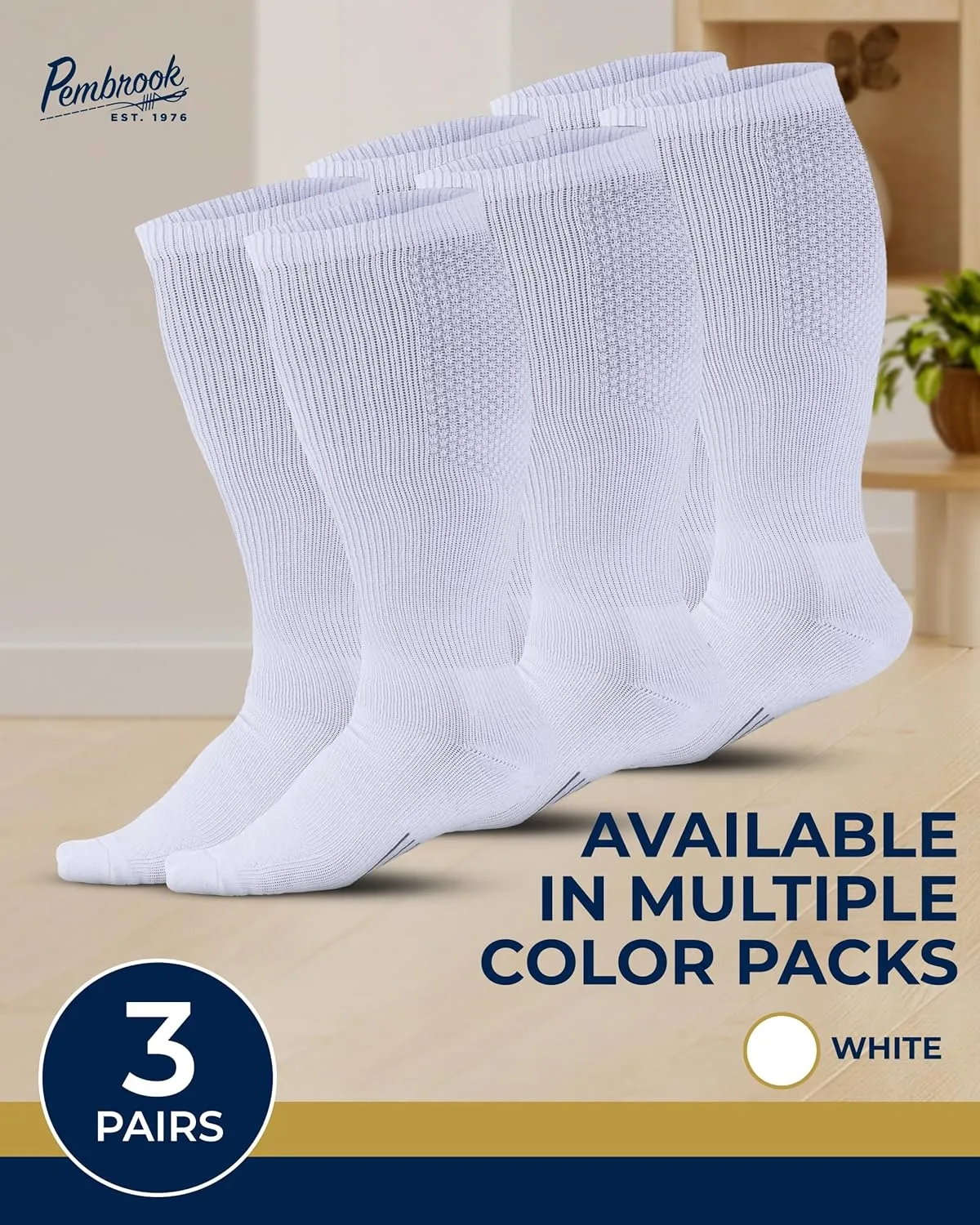 Pembrook 3 Pairs Plus Size Compression Socks Wide Calf - Knee High Wide Calf Compression Socks | Circulation Support Socks