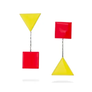 Primaries III - earrings with enamel - yellow & red - silver 925 - dark rhodium