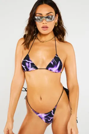 Purple Lightning Print Triangle Bikini Top
