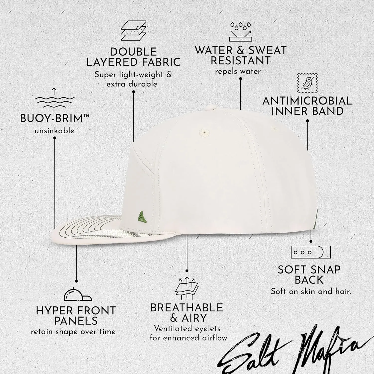 Salt Mafia Hats for Men - Waterproof Hats for Men, 7 Panel Flat Brim Surfer Hat