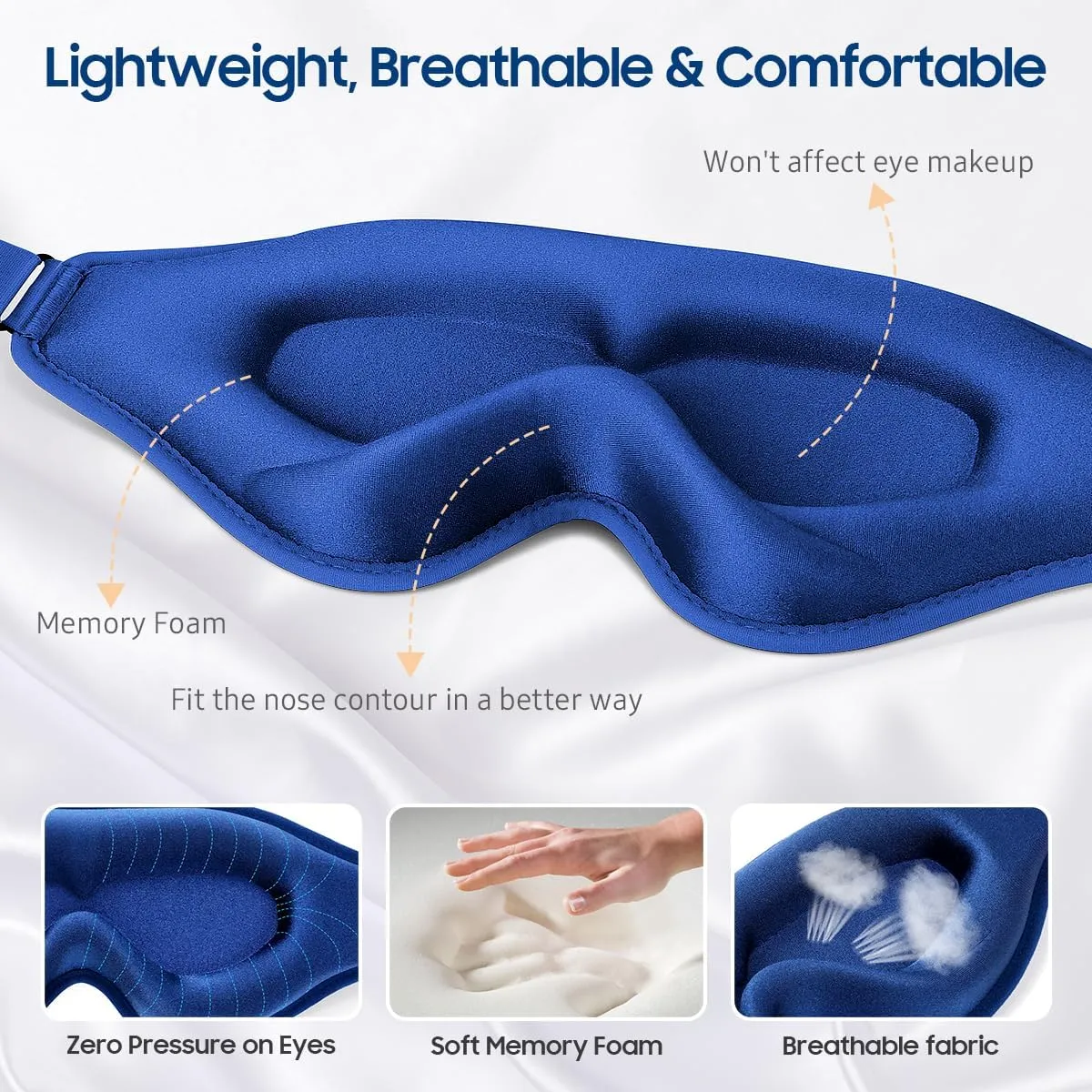 Sleep Mask, Premium Eye Mask for Sleeping, Total Blackout, Superior Soft Comfort, Upgraded 3D Ergonomic Designed Sleeping Mask for Home, Office, Travel, Meditation, Royal Blue