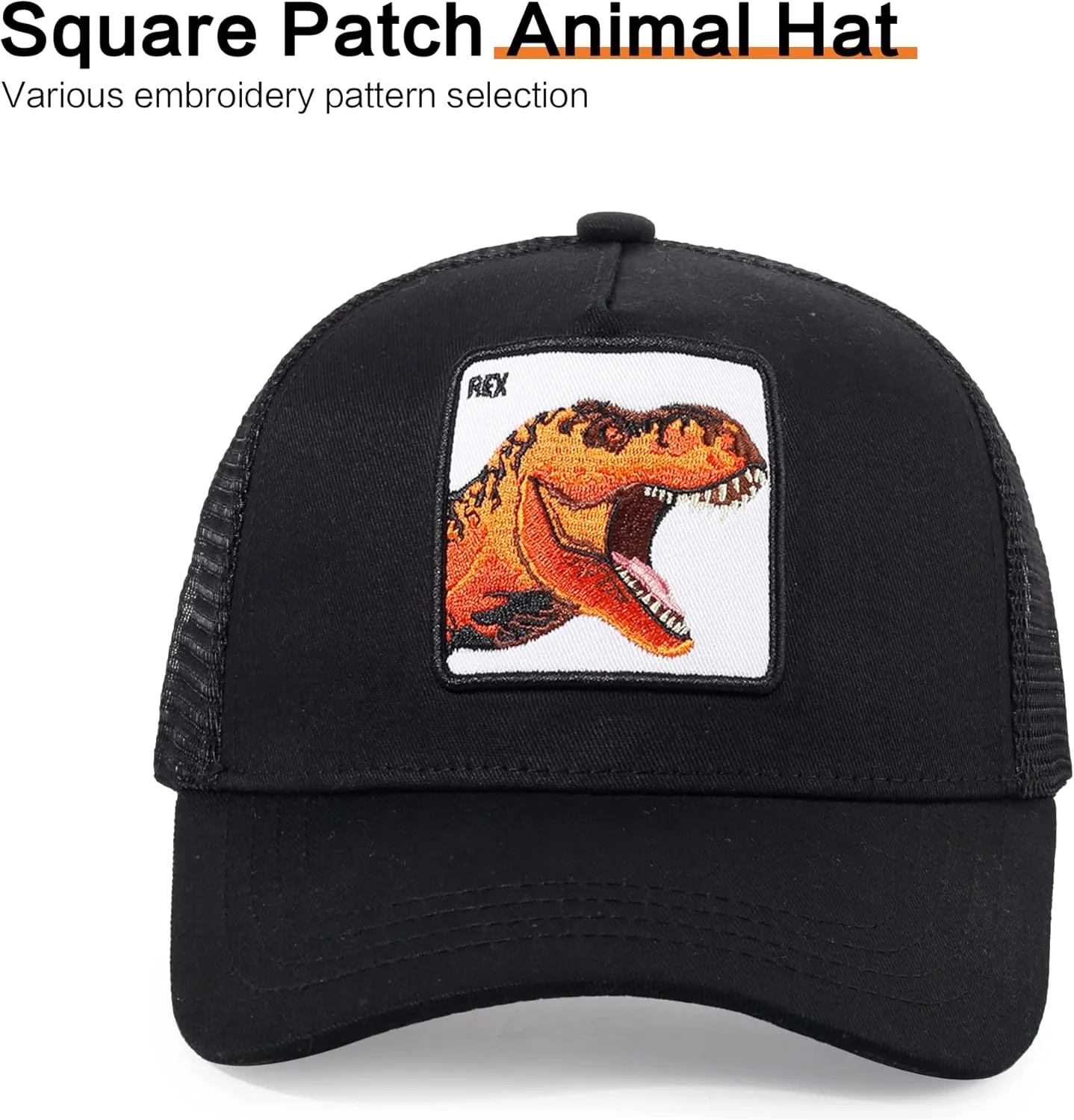 Trucker Hat Men Animal Snapback Hats Adjustable Embroidered Baseball Cap Mesh Breathable Square Patch Women Caps