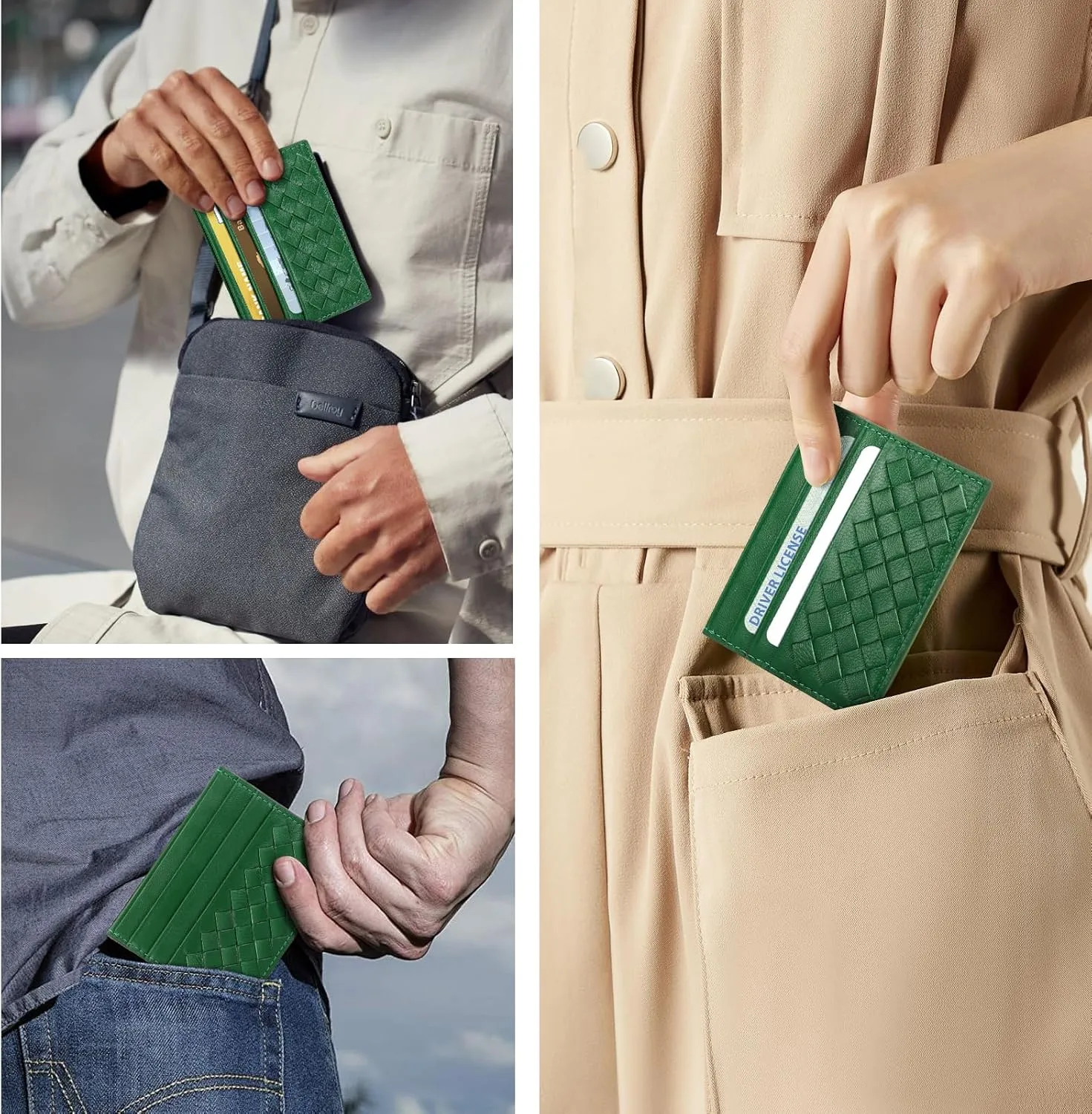 Unaone Slim Minimalist Wallet - Credit Card Holder, Leather Front Pocket Wallet Card Case for Men & Women, Green