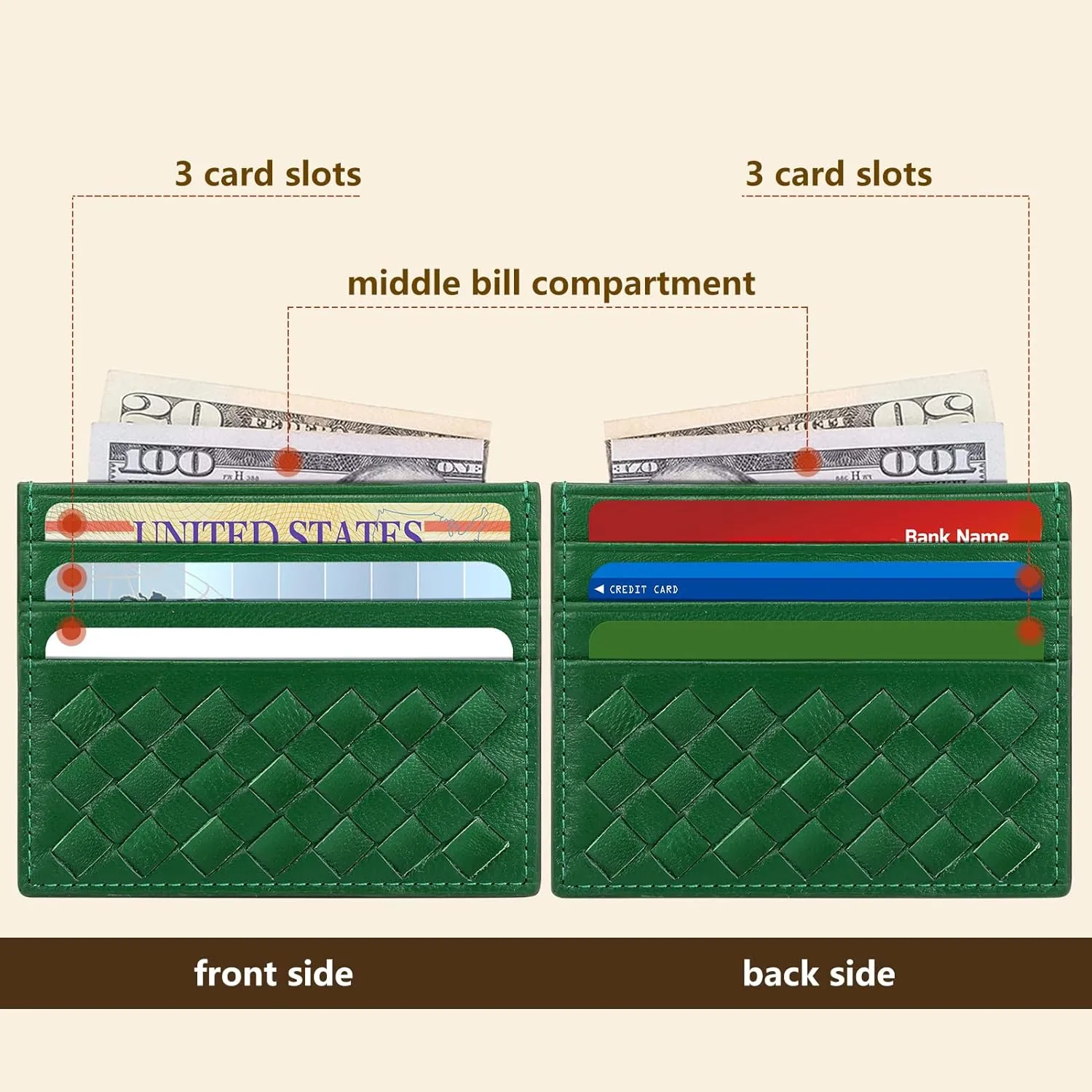 Unaone Slim Minimalist Wallet - Credit Card Holder, Leather Front Pocket Wallet Card Case for Men & Women, Green