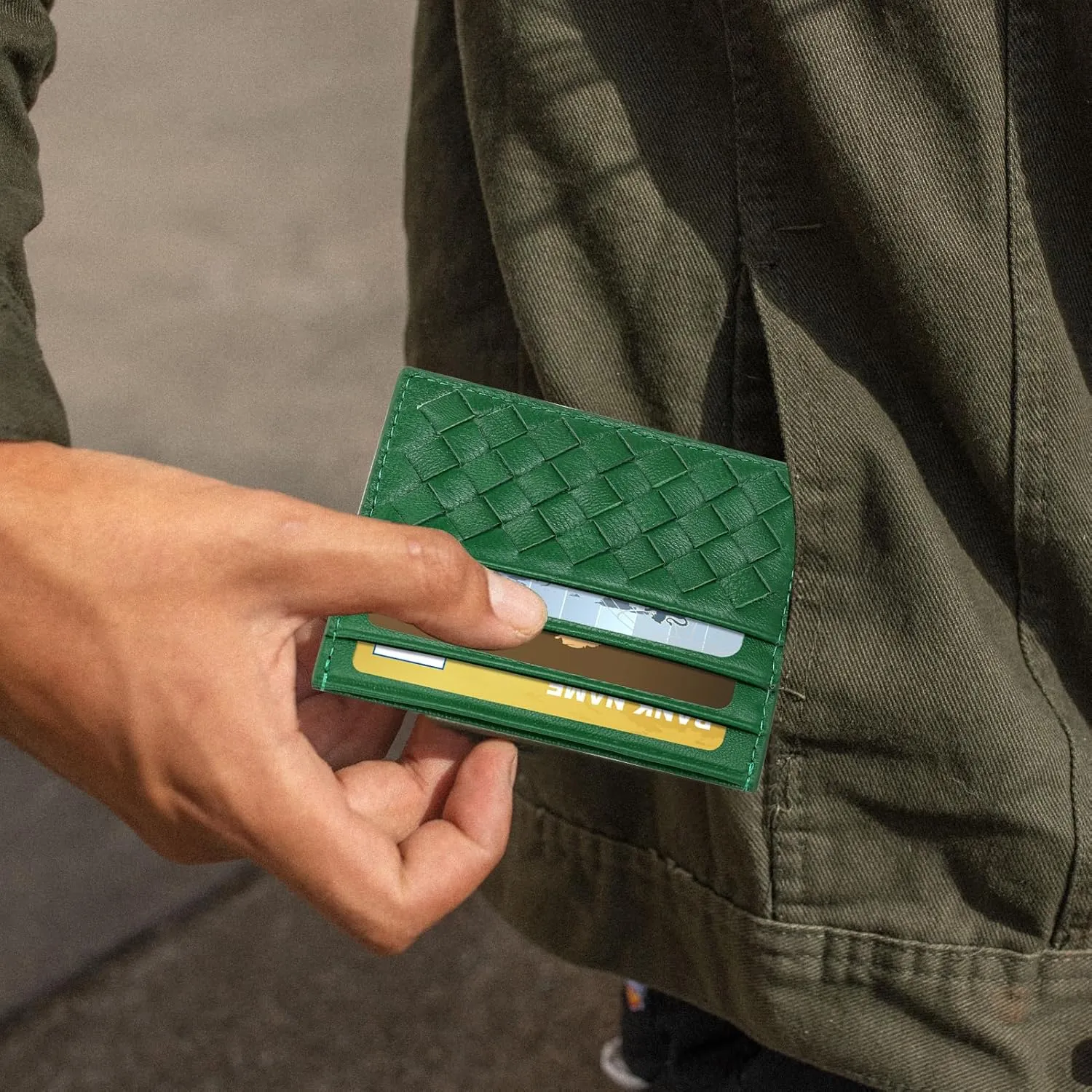 Unaone Slim Minimalist Wallet - Credit Card Holder, Leather Front Pocket Wallet Card Case for Men & Women, Green