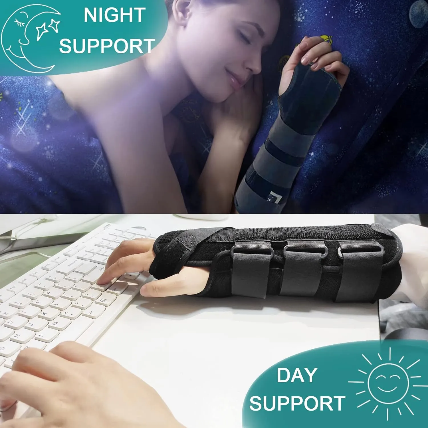 Unisex Forearm and Wrist Support Splint Brace Double Fixation Wrist Brace for Carpal Tunnel,Adjustable Night Time Forearm Immobilizer Brace Splints,9.8 inch (25cm) length(LH/S)