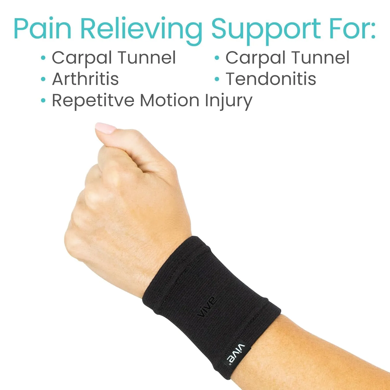 Vive Wrist Compression Sleeves for Women & Men (Pair) - Elastic Support Wristband for Pain Relief & Circulation - Wrist Support for Carpal Tunnel, Arthritis, Tendonitis - Great for Sports Injury