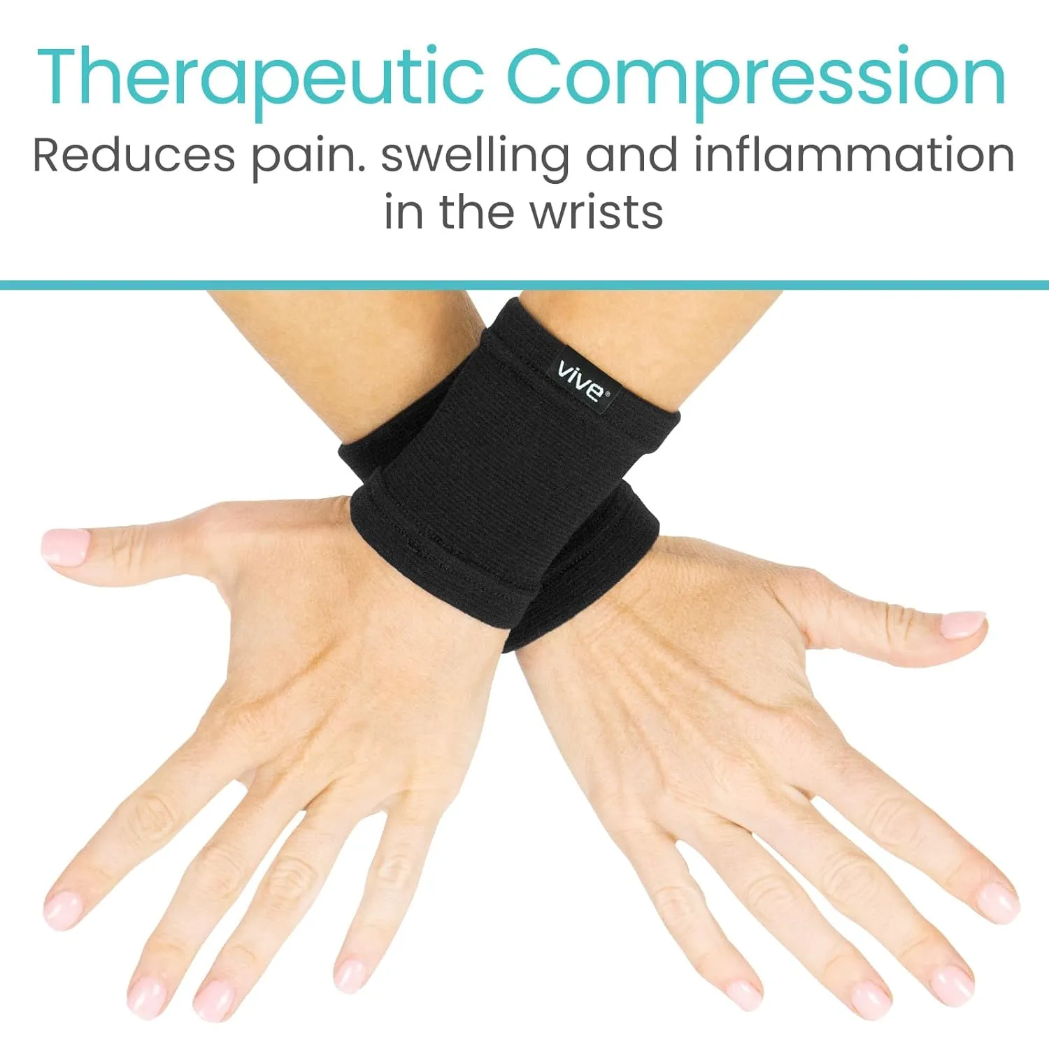 Vive Wrist Compression Sleeves for Women & Men (Pair) - Elastic Support Wristband for Pain Relief & Circulation - Wrist Support for Carpal Tunnel, Arthritis, Tendonitis - Great for Sports Injury