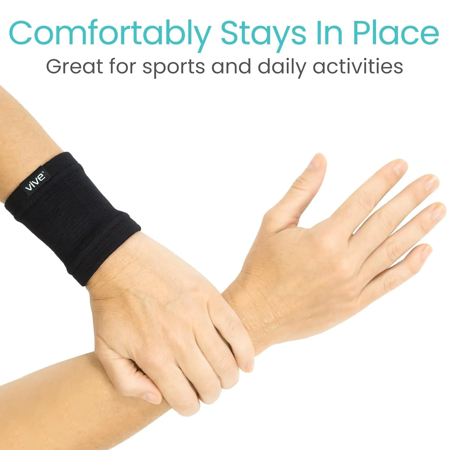 Vive Wrist Compression Sleeves for Women & Men (Pair) - Elastic Support Wristband for Pain Relief & Circulation - Wrist Support for Carpal Tunnel, Arthritis, Tendonitis - Great for Sports Injury