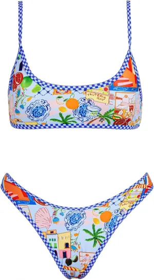 VOLAFA Women's Triangle Bikini Set Smocked Textured Scoop Frilled Print Ruched Elastic Swimsuit Two Piece Bathing Suit
