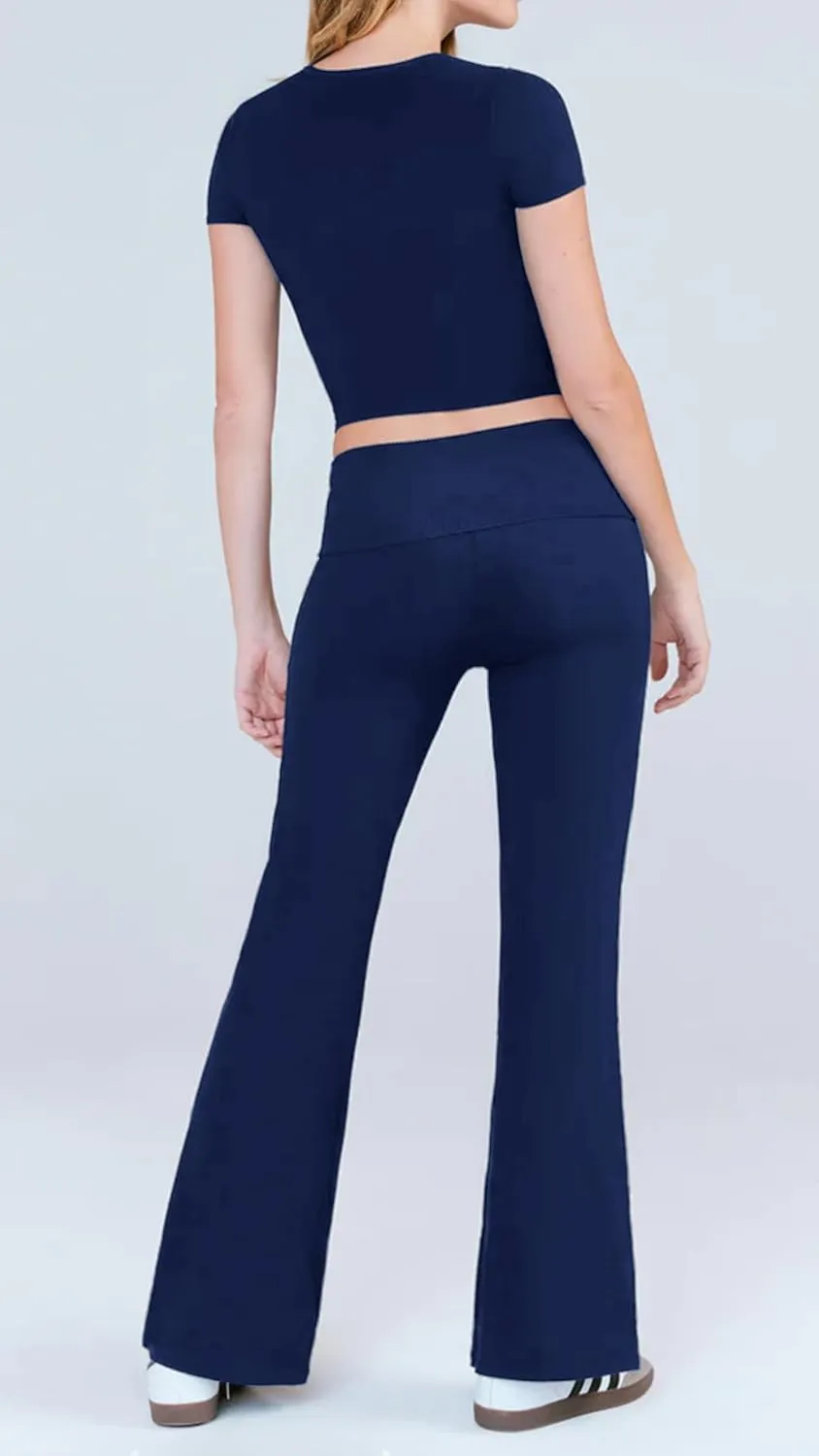 Women's 2 Piece Yoga Set Soft Short Sleeve Top Flare Leggings Comfortable Stretchy for Casual Active Wear