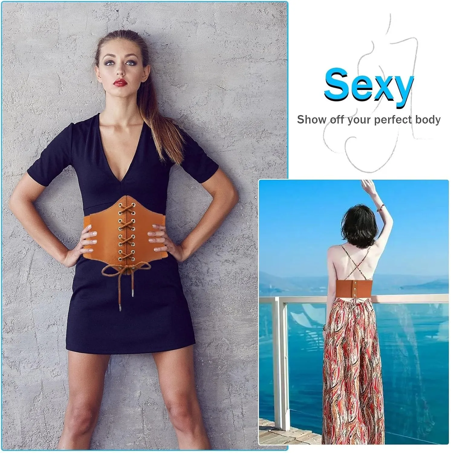 Women's Lace-Up Corset Waspie Wide Belt Retro Elastic Waist Tied for Ladies Halloween Costume