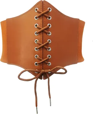 Women's Lace-Up Corset Waspie Wide Belt Retro Elastic Waist Tied for Ladies Halloween Costume