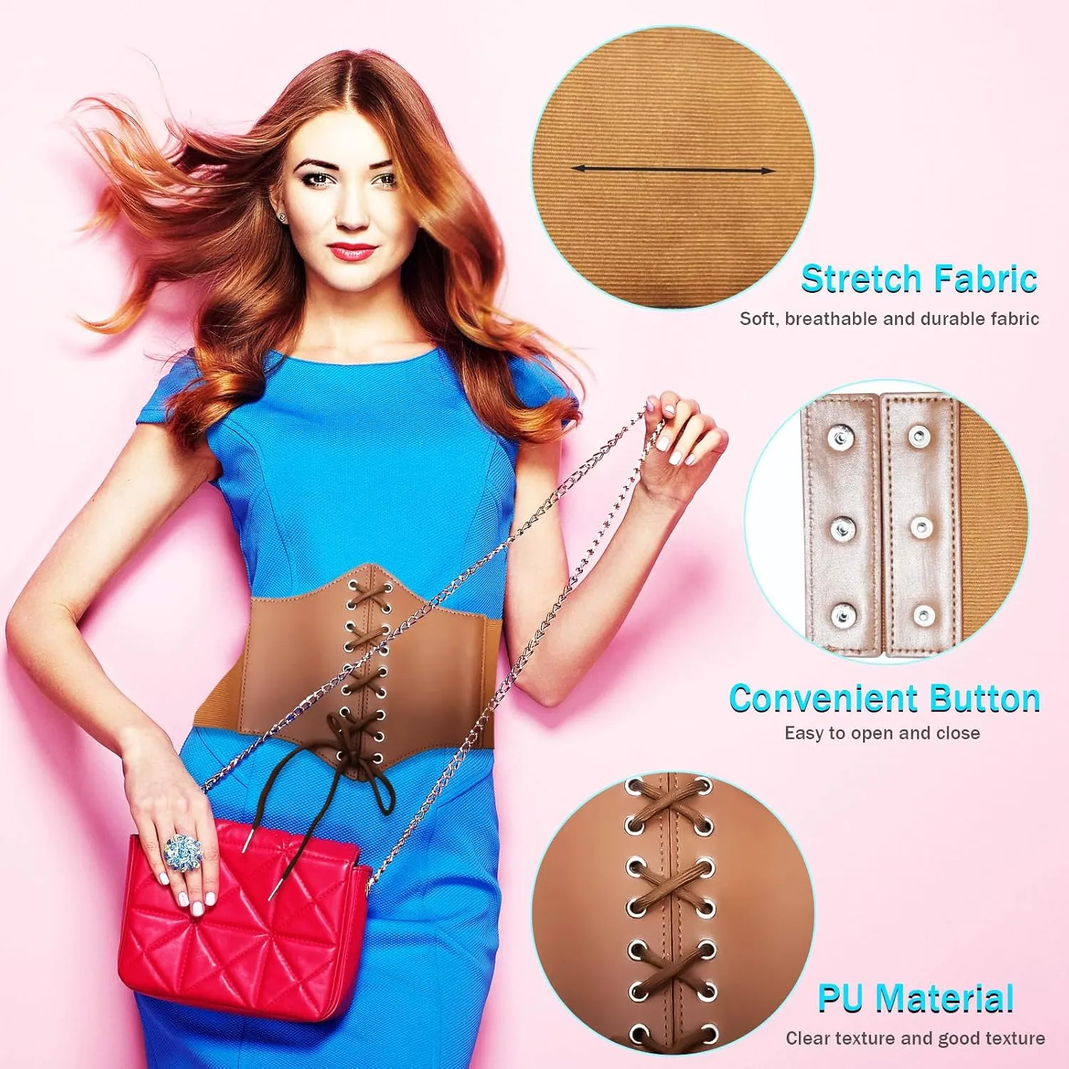 Women's Lace-Up Corset Waspie Wide Belt Retro Elastic Waist Tied for Ladies Halloween Costume