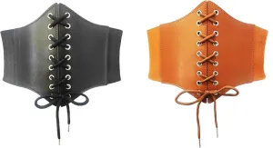 Women's Lace-Up Corset Waspie Wide Belt Retro Elastic Waist Tied for Ladies Halloween Costume