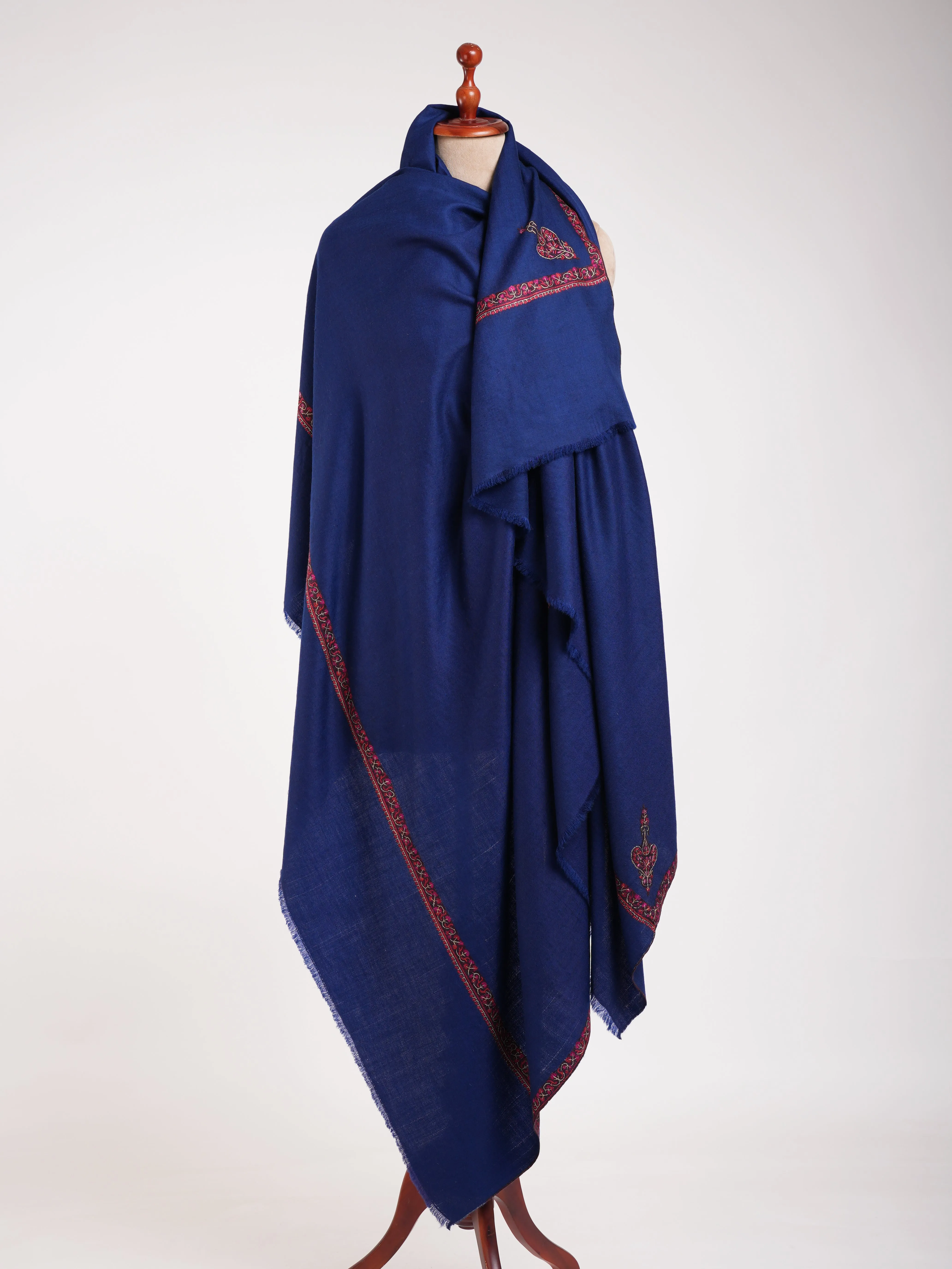 XL Dark Blue Embroidered Kashmiri Pashmina