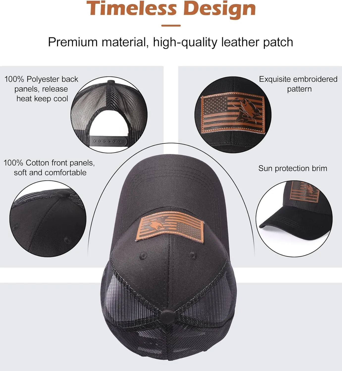 XXL Hats for Men Big Head, Black Oversized Trucker Finshing Hat, Mesh Snapback Baseball Cap, Embroidered Dad Hat for Women