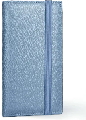 Yarnic Checkbook Cover for Personal Checkbook, Checkbook Holder with Pen Holder & Built-in Clear Plastic Divider for Duplicate Checks (Grey Blue)