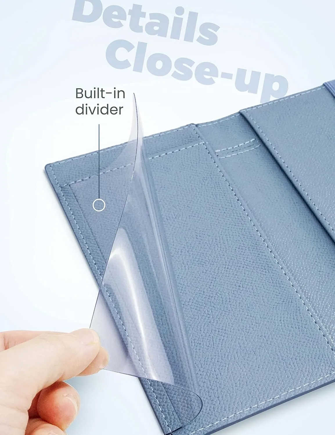 Yarnic Checkbook Cover for Personal Checkbook, Checkbook Holder with Pen Holder & Built-in Clear Plastic Divider for Duplicate Checks (Grey Blue)