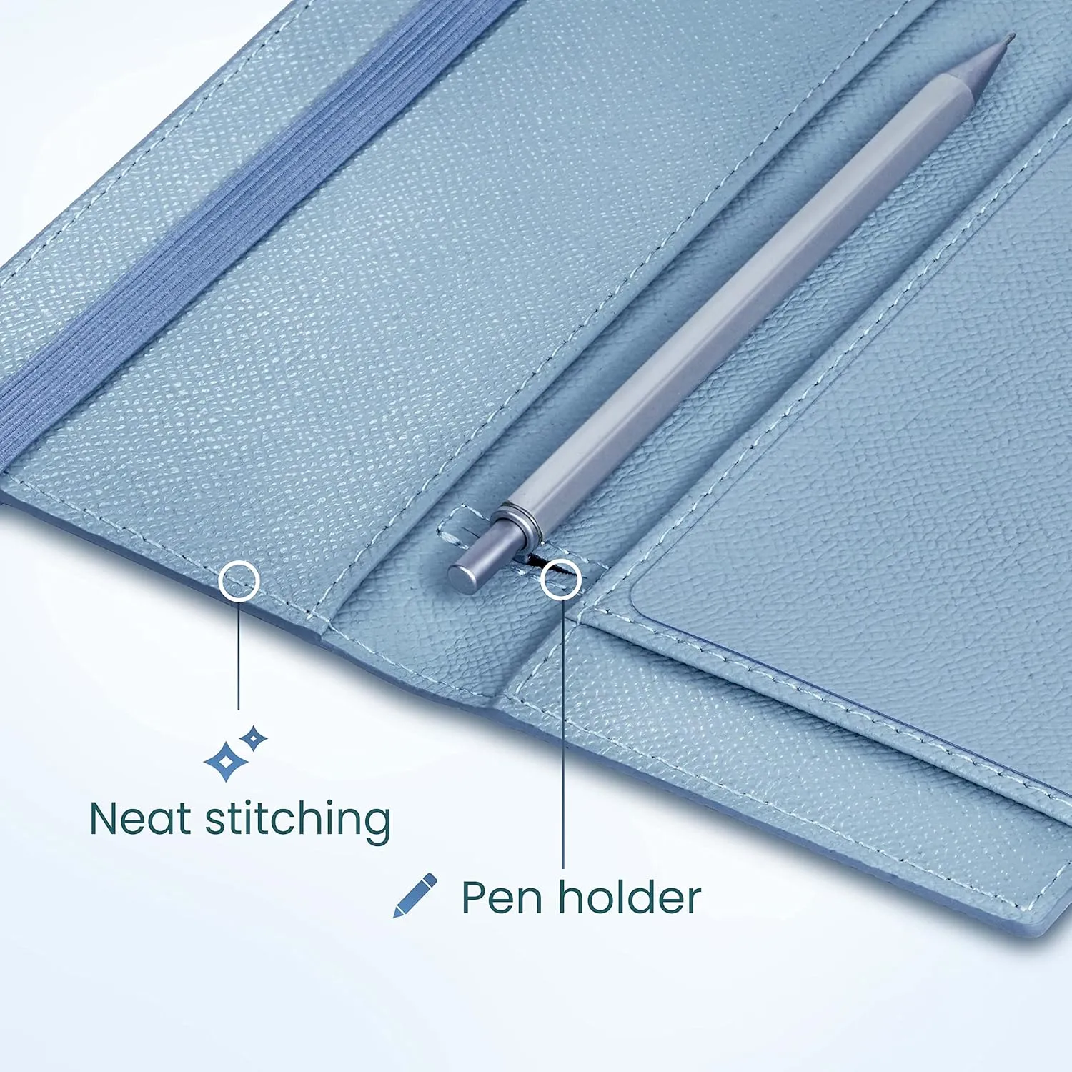 Yarnic Checkbook Cover for Personal Checkbook, Checkbook Holder with Pen Holder & Built-in Clear Plastic Divider for Duplicate Checks (Grey Blue)